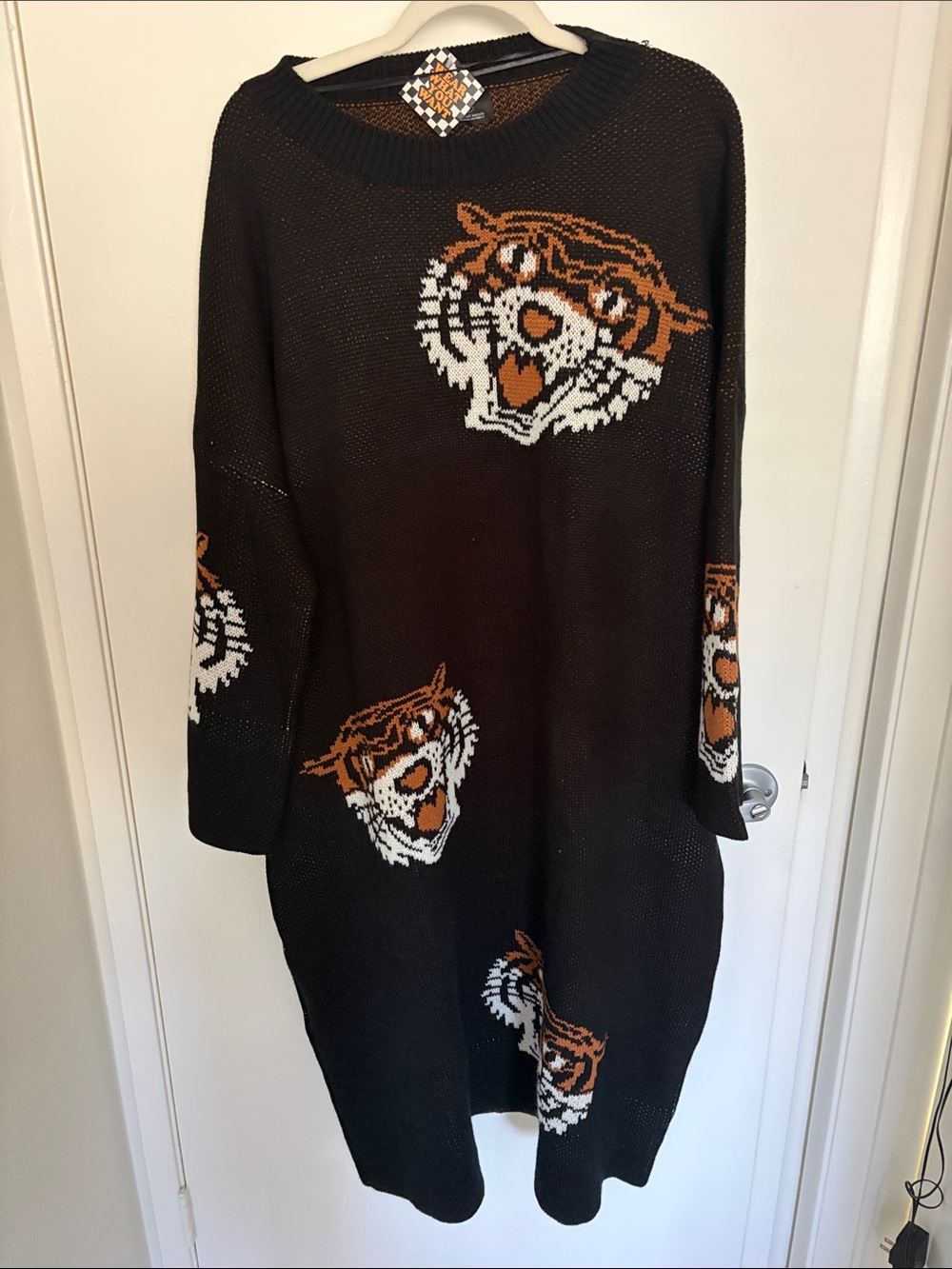 Dressed in lala Black Tiger Intarsia Knit Sweater Dress - small/ medium